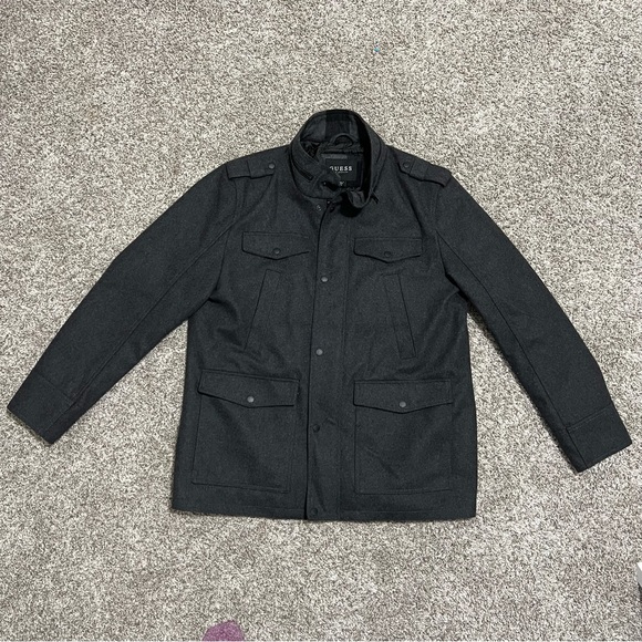 Men’s Guess Jacket Military Plaid Lined size XL Charcoal Gray like new 119RB221 - Picture 5 of 12